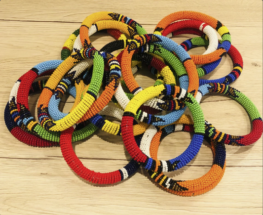 25 x African Zulu beaded bracelets, multi coloured