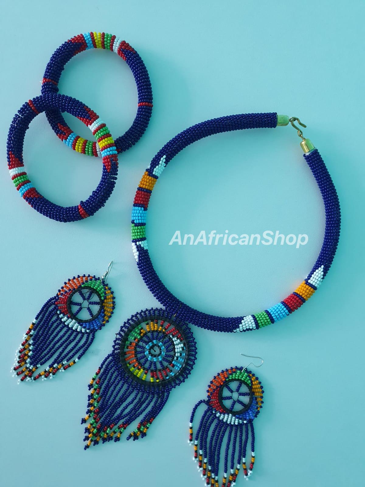 Necklace Set, Circle Fringe design, Blue