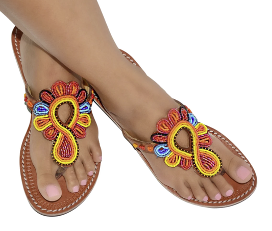 African Sandals, Maasai/Zulu beads A113