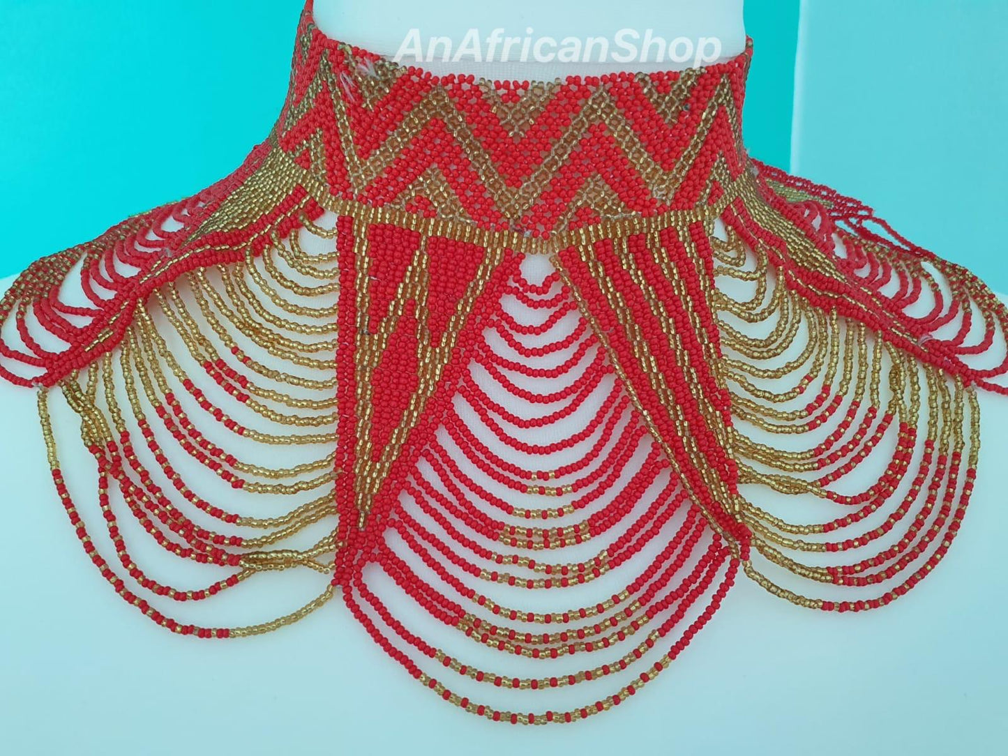 African choker neckpiece, Over shoulder, Orange