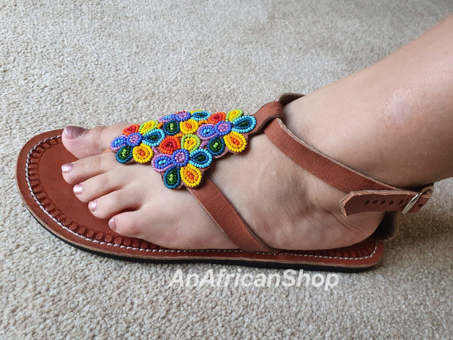 African Maasai sandals, beadwork A114