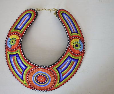 African beaded neckpiece, Orange (Code NK1014)