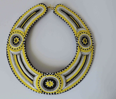 African beaded neckpiece, Yellow (Code NK1014)